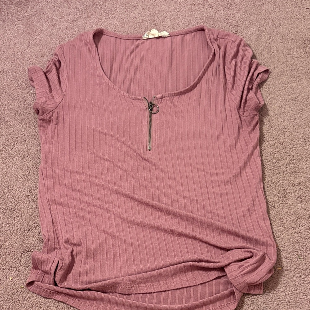 Pink Republic Mauve Ribbed Short Sleeve Top
